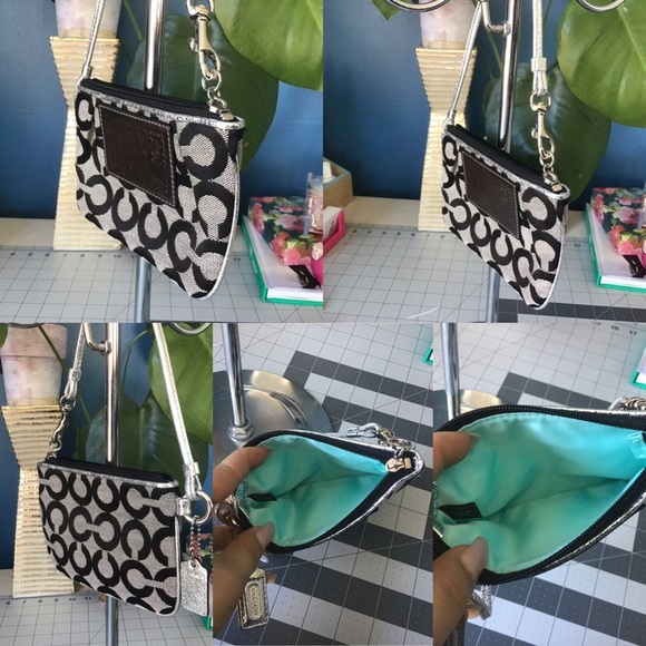 Coach Logo Poppy Canvas Wristlet Wallet Silver & Brown Monogram Pouch - Picture 8 of 9